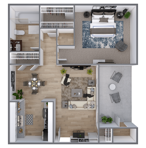 Floor plan for 1 bed, 1 bath, 610 sqft